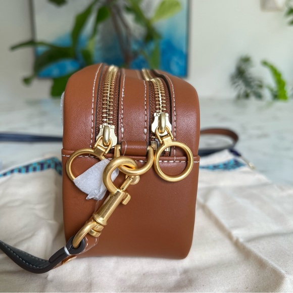 NWOT Tory Burch Perry Bombe Canvas Colorblock Mini Bag Multi Striped Leather - Picture 3 of 12